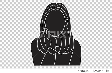 頬杖をつく女性のシンプルな線画イラスト 頬杖をつく女性のシンプルな線画イラスト 125056016