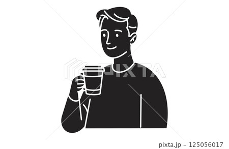 コーヒーを飲む男性のシンプルな線画イラスト コーヒーを飲む男性のシンプルな線画イラスト 125056017