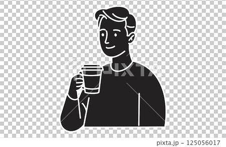 コーヒーを飲む男性のシンプルな線画イラスト コーヒーを飲む男性のシンプルな線画イラスト 125056017