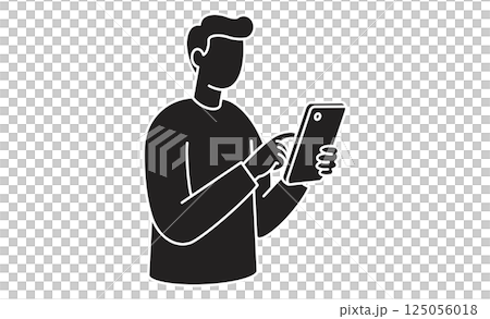 スマートフォンを操作する男性の線画イラスト スマートフォンを操作する男性の線画イラスト 125056018