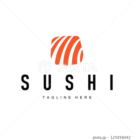 japanese chinese food design simple sushi logo with sushi and chopstick silhouette concept for food business, restaurant, bar sushi template illustration 125056042
