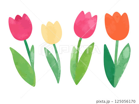 水彩で描いたチューリップのイラストセット　生成AI 125056170
