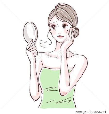 鏡を見る女性/お肌の調子/女性・女の子のイラスト素材 125056261