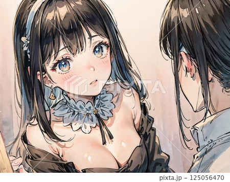 カチューシャをつけた少女のイラスト 125056470