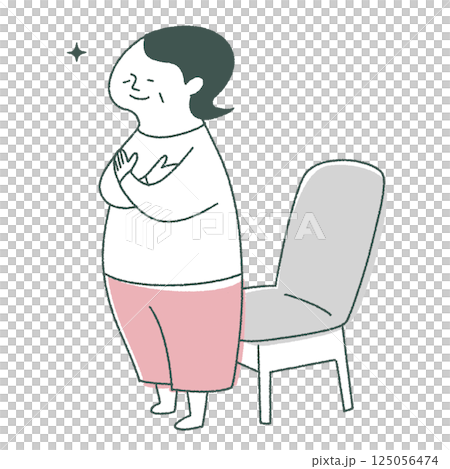 Woman standing up from a chair 125056474
