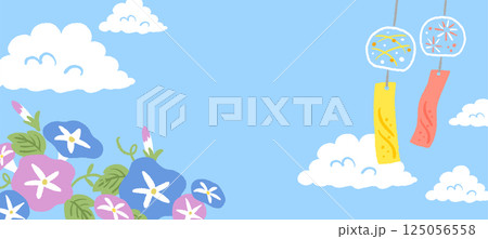 夏の入道雲と朝顔のイラスト　バナー 125056558