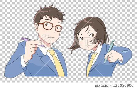 学習教材などに使えるペンを構える学生のベクターイラストセット 125056906