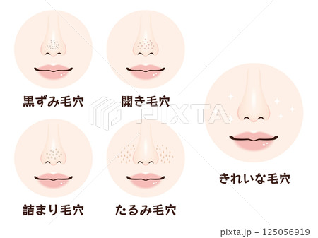 鼻の毛穴トラブル4種類セット|黒ずみ・開き・詰まり・たるみ毛穴の鼻アップ素材 鼻の毛穴トラブル4種類セット|黒ずみ・開き・詰まり・たるみ毛穴の鼻アップ素材 125056919