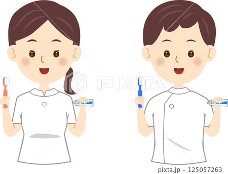 歯科衛生士の男女の歯磨き指導 125057263