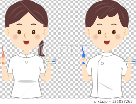 歯科衛生士の男女の歯磨き指導 125057263