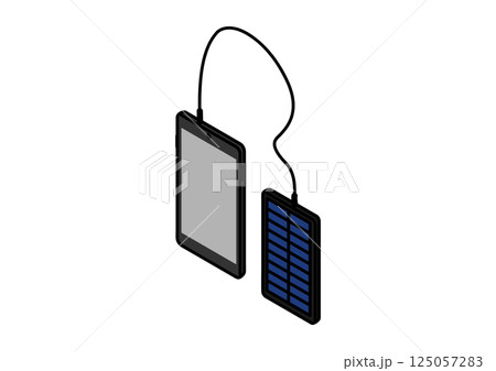 ソーラーバッテリーでスマホを充電するイラスト 125057283