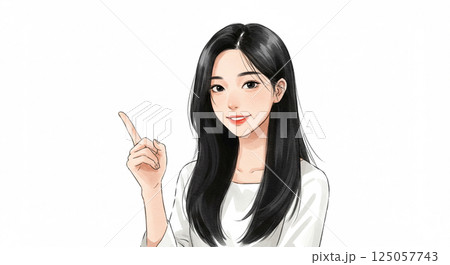 指差ししている若い女性のイラスト・水彩画風のAI生成画像 125057743