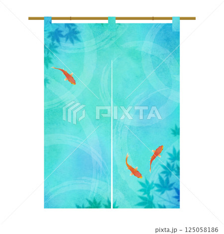 金魚が泳いでいる夏イメージの暖簾イラスト 125058186