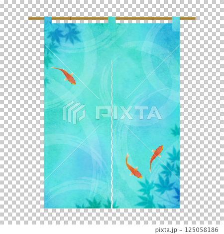 金魚が泳いでいる夏イメージの暖簾イラスト 125058186