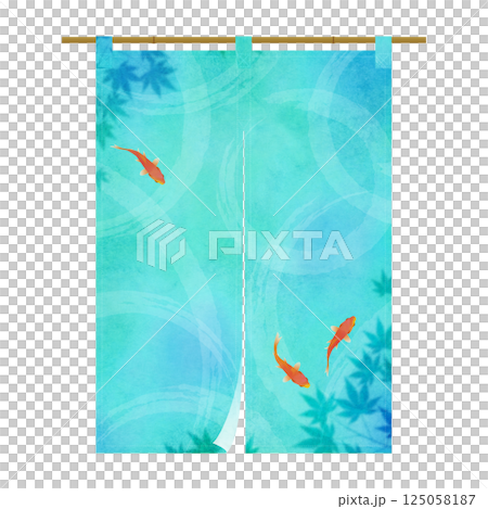 Summer image of a noren curtain with goldfish swimming 125058187