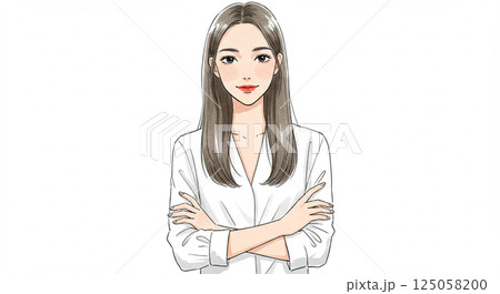 腕を軽く組んでいる若い女性のイラスト・水彩画風のAI生成画像 125058200