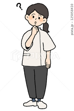 手描き風　ケーシーを着た女性医師　はてな 125058410