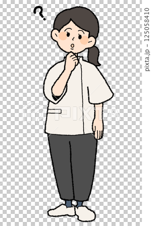 手描き風　ケーシーを着た女性医師　はてな 125058410