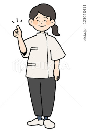 手描き風　ケーシーを着た女性医師　サムアップ 125058411