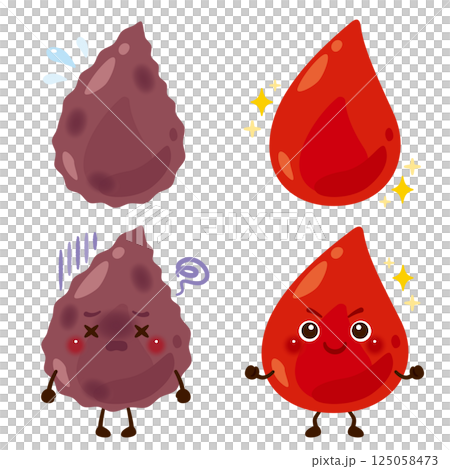 不健康な血液のキャラクターと健康的な血液のキャラクターイラスト 125058473