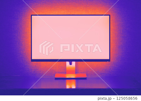 Blank monitor with backlight in vivid neon hues 125058656