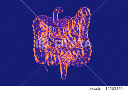 Human intestine made of glass in vivid neon hues Human intestine made of glass in vivid neon hues 125058664