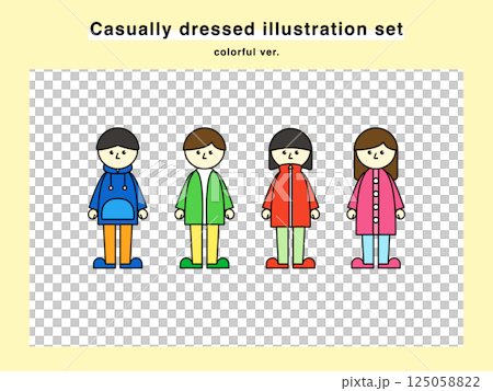 カジュアルな服装の人物のイラストセット 01 125058822