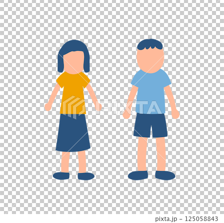 男孩和女孩穿短袖的插圖 125058843
