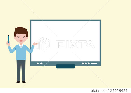 デジタルボードを使ってプレゼンテーションをする男子生徒1 Digital board 125059421
