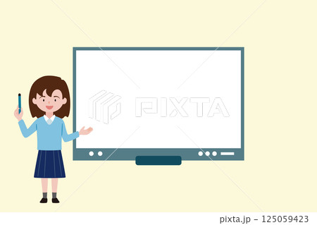デジタルボードを使ってプレゼンテーションをする女子生徒1 Digital board 125059423