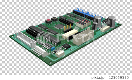 3D image of a printed circuit board with digital ICs mounted 3D image of a printed circuit board with digital ICs mounted 125059550