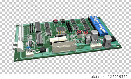 3D image of a printed circuit board with digital ICs mounted 3D image of a printed circuit board with digital ICs mounted 125059552