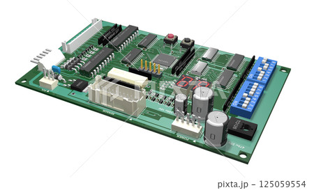 デジタル ICを実装したプリント基板の 3D画像 125059554