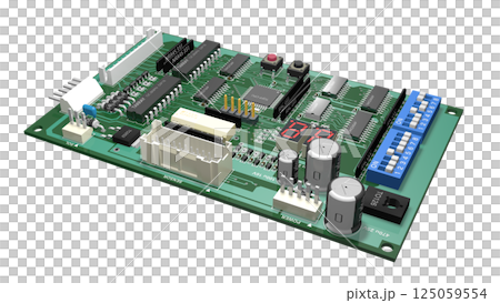 デジタル ICを実装したプリント基板の 3D画像 125059554