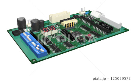 デジタル ICを実装したプリント基板の 3D画像 125059572
