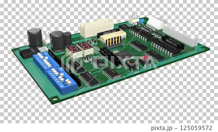 デジタル ICを実装したプリント基板の 3D画像 125059572