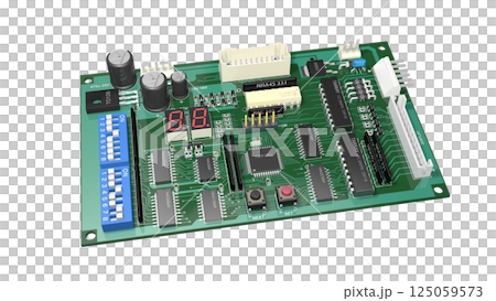デジタル ICを実装したプリント基板の 3D画像 デジタル ICを実装したプリント基板の 3D画像 125059573