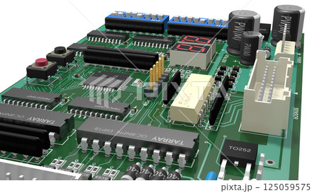 デジタル ICを実装したプリント基板の 3D画像 125059575