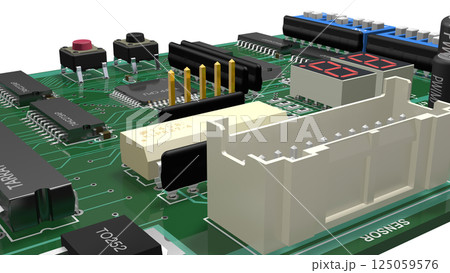 デジタル ICを実装したプリント基板の 3D画像 デジタル ICを実装したプリント基板の 3D画像 125059576