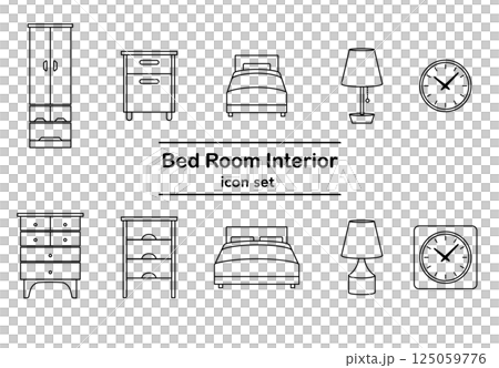 Simple line drawing illustration icon set of bedroom furniture 125059776