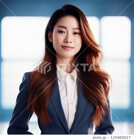 爽やかな笑顔の就職活動中のスーツの女性 AI生成 爽やかな笑顔の就職活動中のスーツの女性 AI生成 125060027