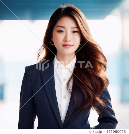 爽やかな笑顔の就職活動中のスーツの女性 AI生成 爽やかな笑顔の就職活動中のスーツの女性 AI生成 125060028