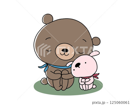寄り添うクマとウサギ 125060061