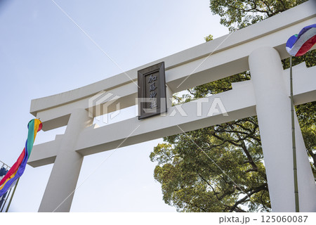 空へ向かうようにそびえる加藤神社の鳥居 空へ向かうようにそびえる加藤神社の鳥居 125060087