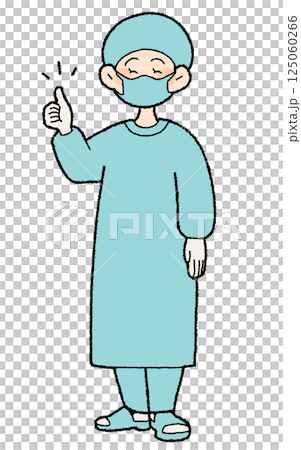 手繪風格穿手術服的女醫師豎起大拇指 125060266
