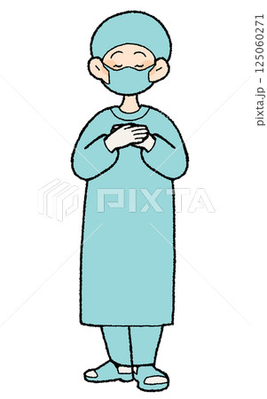 手描き風 手術服の女性医師 心 手描き風 手術服の女性医師 心 125060271