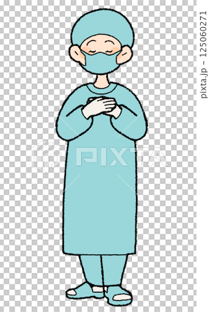 手描き風 手術服の女性医師 心 手描き風 手術服の女性医師 心 125060271