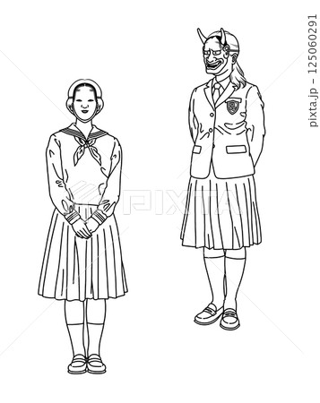 能面を着けた女子高生 セット ぬり絵ver 能面を着けた女子高生 セット ぬり絵ver 125060291