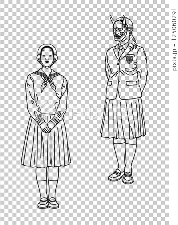 能面を着けた女子高生 セット ぬり絵ver 能面を着けた女子高生 セット ぬり絵ver 125060291