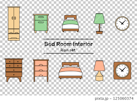 Simple line drawing illustration icon set of bedroom furniture (color) 125060374